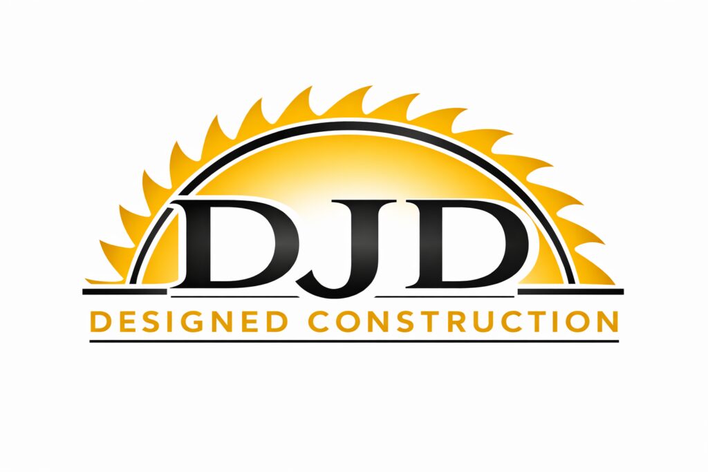 DJD Designed Construction logo with sunburst